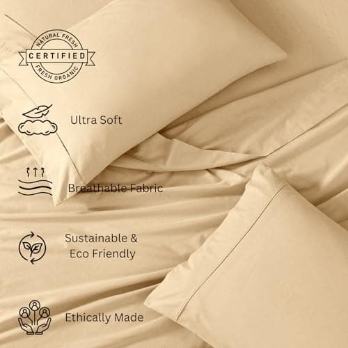 100% Organic Cotton Linen Full-Sheets Set 4-Piece Pure Long Staple Percale Weave Soft Bedding Sheets for Bed