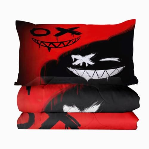 BlessLiving Black Red Mouth Comforter Set Queen Size for Boys & Girls