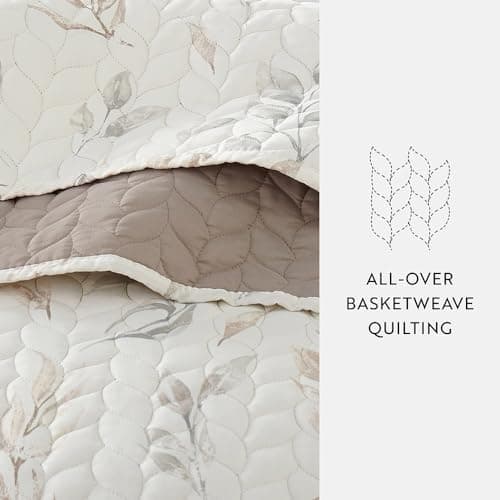 King Watercolor Leaves Latte Quilts in Linen Market