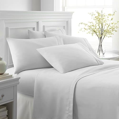 6 Piece White Linen Bed Sheet Set for King Size Bed
