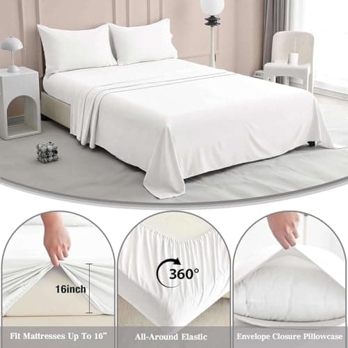100% Egyptian Cotton 16inch Deep Pocket Queen Sheet Set, White
