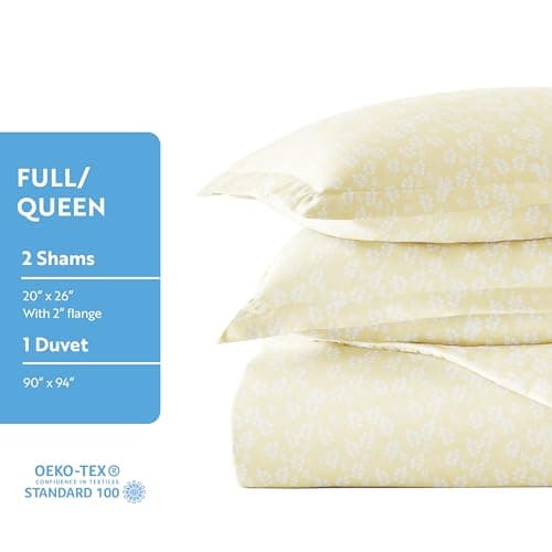 Luxurious Ivory Linen Queen Duvet Cover & Shams - Hotel-Quality Comfort & Elegant Prints