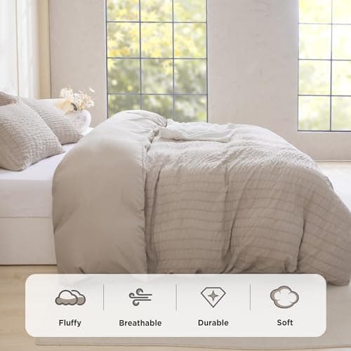 Litanika Queen Khaki Seersucker Comforter Set (90x90In Comforter & 2 Pillowcases)