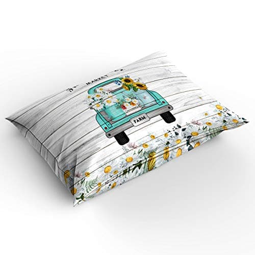 4-Piece Breathable Soft Duvet Cover Set Flower Market Retro Truck Daisies for Kids/Adults