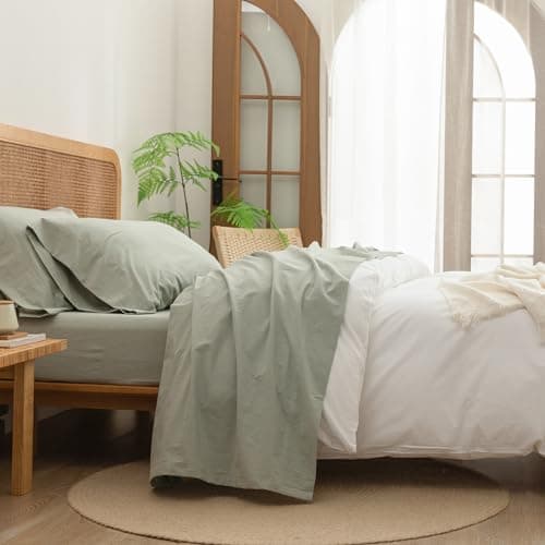 BESTOUCH Solid Linen Grey Queen Sheet Set 100% Washed Cotton
