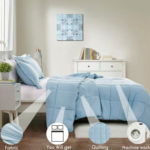 King Size Blue Down Alternative Comforter Set - Reversible Chic Quilt Design