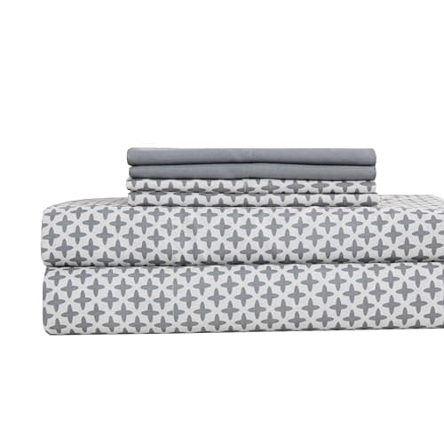 King Size Bed Sheets Set - Deep Pockets, Floral Ultra Soft Microfiber, 90 Thread Count (Grey/Yellow Medallion)