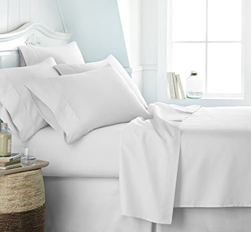 6 Piece White Linen Bed Sheet Set for King Size Bed