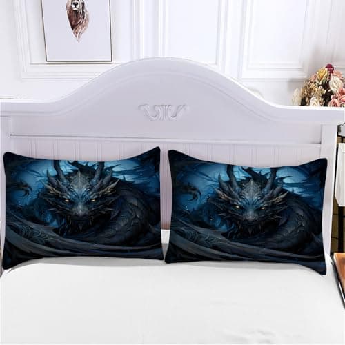 Cook Ice Dragon Decorative 3-Piece Bedding Set, King Size, Mysterious Animals Duvet Cover