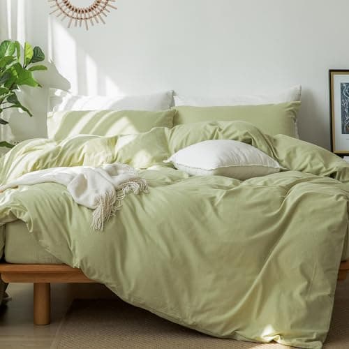 MooMee Bedding Duvet Cover Set in Brown, Queen Size 100% Washed Cotton Linen Like Textured Breathable and Durable Soft Comfy