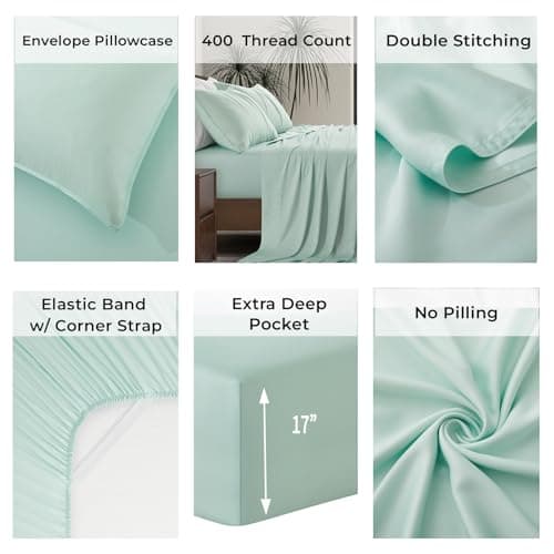 Coastal Green 17" Deep Pocket 100% Bamboo Bed Sheets | Ultra Soft & Cooling