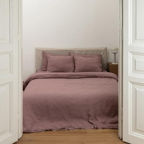 Woodrose 100% Natural Linen King Duvet Cover & Pillowcases, French Flax Comforter Set