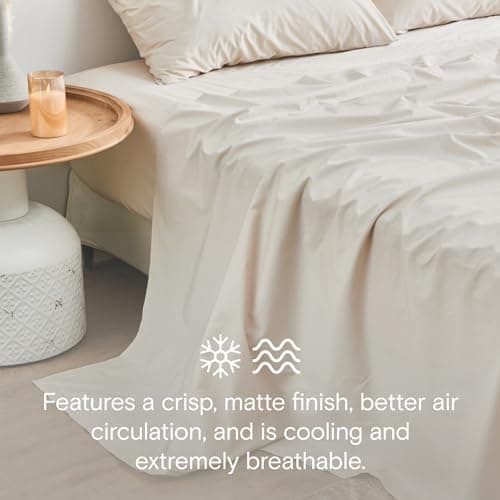 Doz 100% GOTS Certified Organic Cotton King Sheet Set, Long Staple Percale, Durable & Breathable