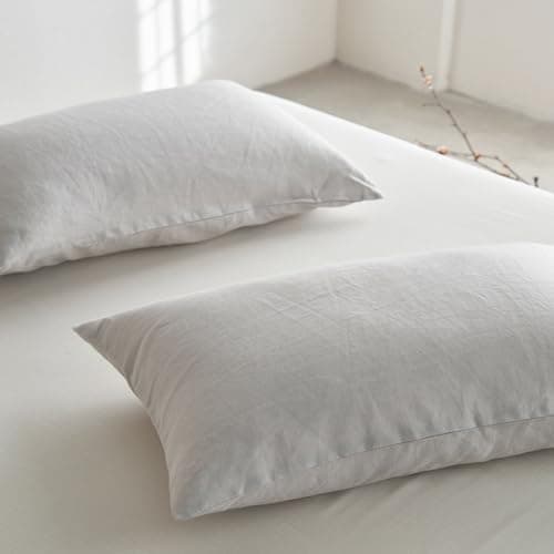 French Linen Pillowcases Queen Size Set of 2 - Solid Color, Breathable and Durable