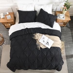 Andency White Queen Size Comforter Set, 3-Piece Cute Pinch Pleat bedding