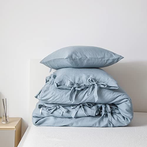 Simple&Opulence 100% Linen King Size Duvet Cover Set with Tie Closures, 3 Pieces Belgian Flax Bedding