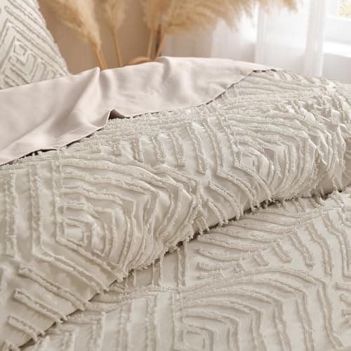 Andency Queen Comforter Set Beige, 3 Pieces Tufted Farmhouse Bedding