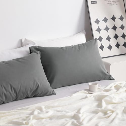 NTBAY Stone Washed Cotton Queen Pillowcases, 2-Pack Grey, 20x30 Inches