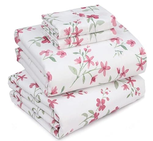Full Size Brushed Microfiber Sheets Set with Deep Pockets - Pink Memories