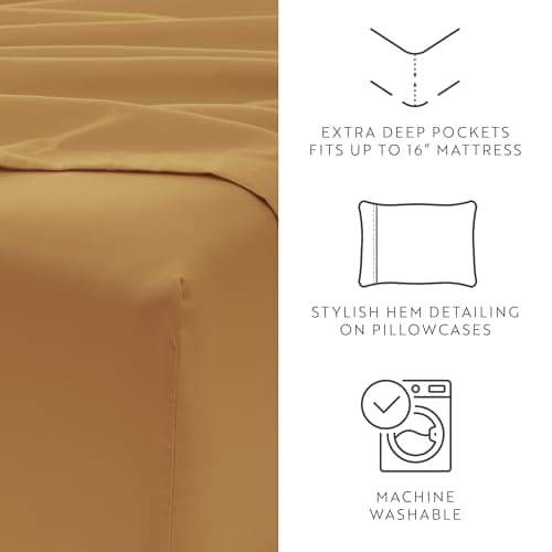 Linen Market Ultra Comfortable & Breathable Cooling Full Sheet Set - Deep Pocket & Wrinkle-Free - Fits 16" Mattress - Oeko-TEX Certified - Gold  
Linen Market Extra Soft & Ultra Comfortable Full Sheet Set - Deep Pocket & Breathable Cooling - Fits 16"