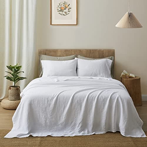 ATLINIA Stone Washed 100% Pure Flax Linen Queen Bedding Sheets Set