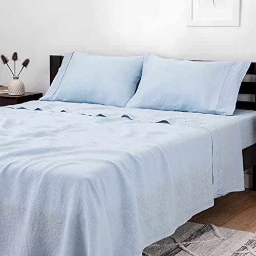 Mellanni 100% Linen Queen Sheets - Gray Sheet Set Fits 16" Mattresses