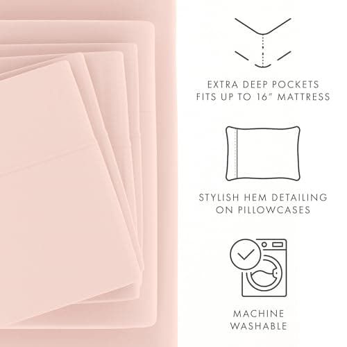 6 Piece Linen Bed Sheet Set, Blush, King Size