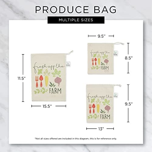 DII Farmer's Market Fresh Veggie Print 3-PieceReusable Kitchen Produce Bag Set