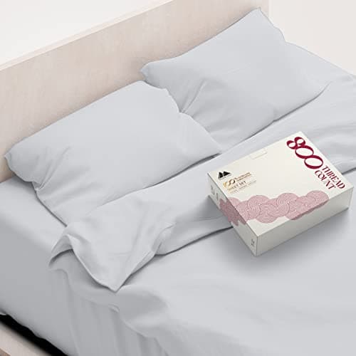 Mayfair Linen Egyptian Cotton Queen Bed Sheets - Soft, 800 Thread Count, Cooling Sateen Weave (4PC, Silver Grey)
