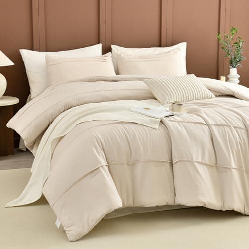 Queen Comforter Set, Pinch Pleat Linen Like Textile, Ultra Soft