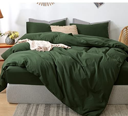 MooMee Bedding Duvet Cover Set in Brown, Queen Size 100% Washed Cotton Linen Like Textured Breathable and Durable Soft Comfy