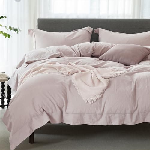 100% Washed Cotton Linen Like King Duvet Cover Set - Ultra Soft & Breathable, 3 Pieces (Off White)