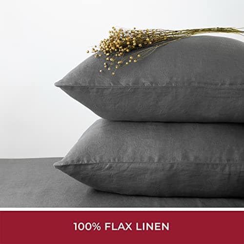 Mellanni 100% Linen Queen Sheets - Gray Sheet Set Fits 16" Mattresses