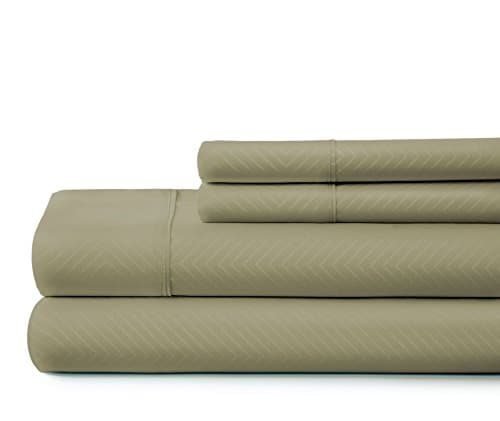 Ultra-Soft & Cooling Twin Bed Sheet Set (Sage Chevron) - Deep Pocket Fits 16 Mattress