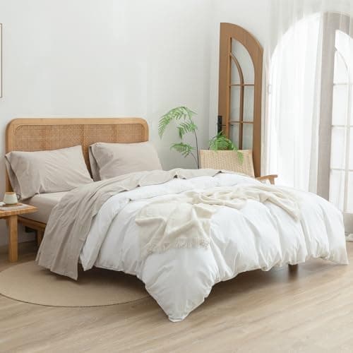 BESTOUCH Solid Linen Grey Queen Sheet Set 100% Washed Cotton