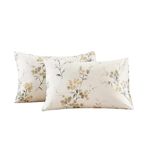 100% Cotton King Size Pillowcases with Botanical Floral Print, 2 Pack