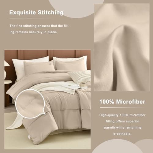 Queen Comforter Set, Pinch Pleat Linen Like Textile, Ultra Soft