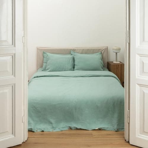 Woodrose 100% Natural Linen King Duvet Cover & Pillowcases, French Flax Comforter Set