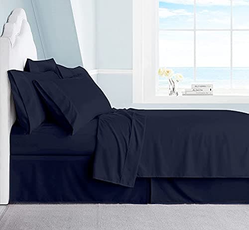 100% Organic Cotton Full-XL Bed Sheets & Pillowcases - Navy Blue, 12" Deep Pocket Fit, Luxury Soft 6-Piece Set