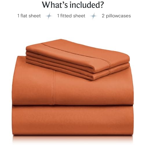 LuxClub 4 PC Queen Sheet Set, Deep Pockets, Cooling, Wrinkle Free, Silk Soft, Autumn Orange