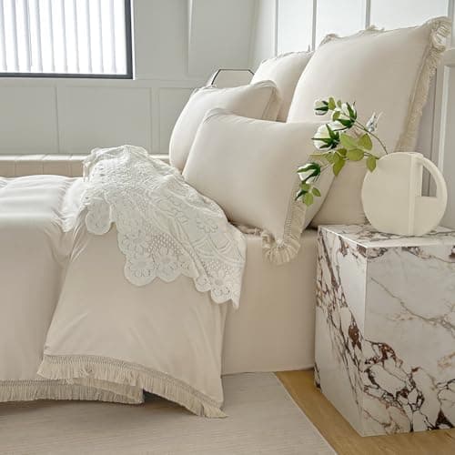 White Ultra Soft Boho Tassel Queen Duvet Cover & Pillow Shams 3-Piece Set