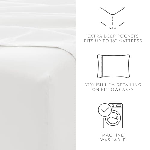 Ultra Comfortable Linen Market Queen Sheet Set - Oeko-TEX Certified, Deep Pocket, White