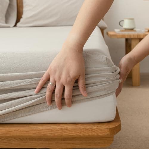 BESTOUCH Solid Linen Grey Queen Sheet Set 100% Washed Cotton