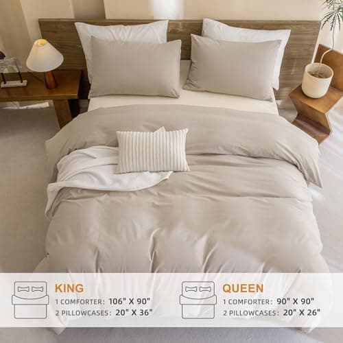 Cotton Comforter Set Queen, Linen Like Textured Bedding for Queen Size Bed 3 Pieces