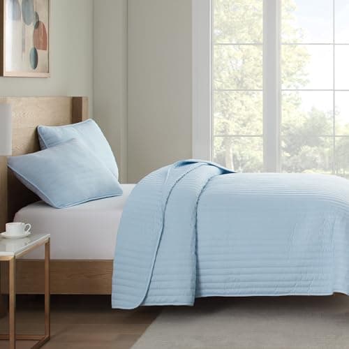Arkwright Full/Queen Light Blue Microfiber Quilt Set - 90x90, All Season Coverlet (1 Quilt, 2 Shams)