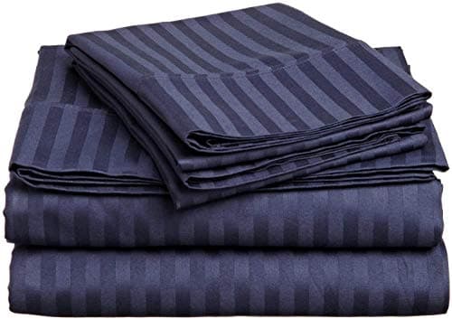 Soft 100% Natural Cotton 550-TC Full Size Sheets (Stripe, Light Blue)