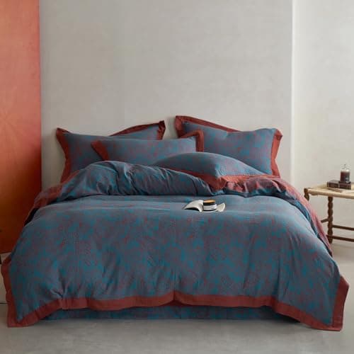 VM VOGUEMARKET Gold Green Flower Percale cotton Duvet Cover with Zipper Closure