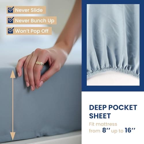 YSSOA Blue Hotel Luxury 4 Piece Bed Sheet Set with Deep Pockets