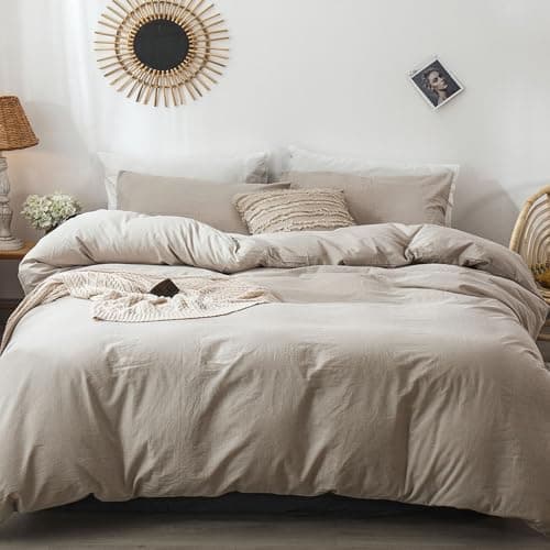MooMee Queen Duvet Cover Set, Tannish Linen Grey, Breathable & Soft