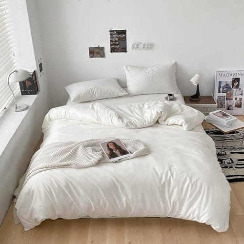 White Pure White Bedding Comforter Set Queen Size Ultra Soft Breathable Solid Blanket for Women Men Adults